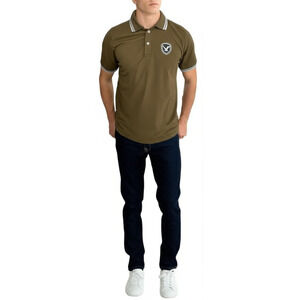 American Eagle Polo Shirt Men's Size M Olive Green Pique Knit Embroidered Shield